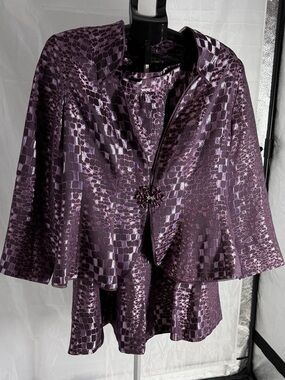 SUSANNA Church Deep Current Metallic Silver Patterned Skirt Suit Jacket Sz 18